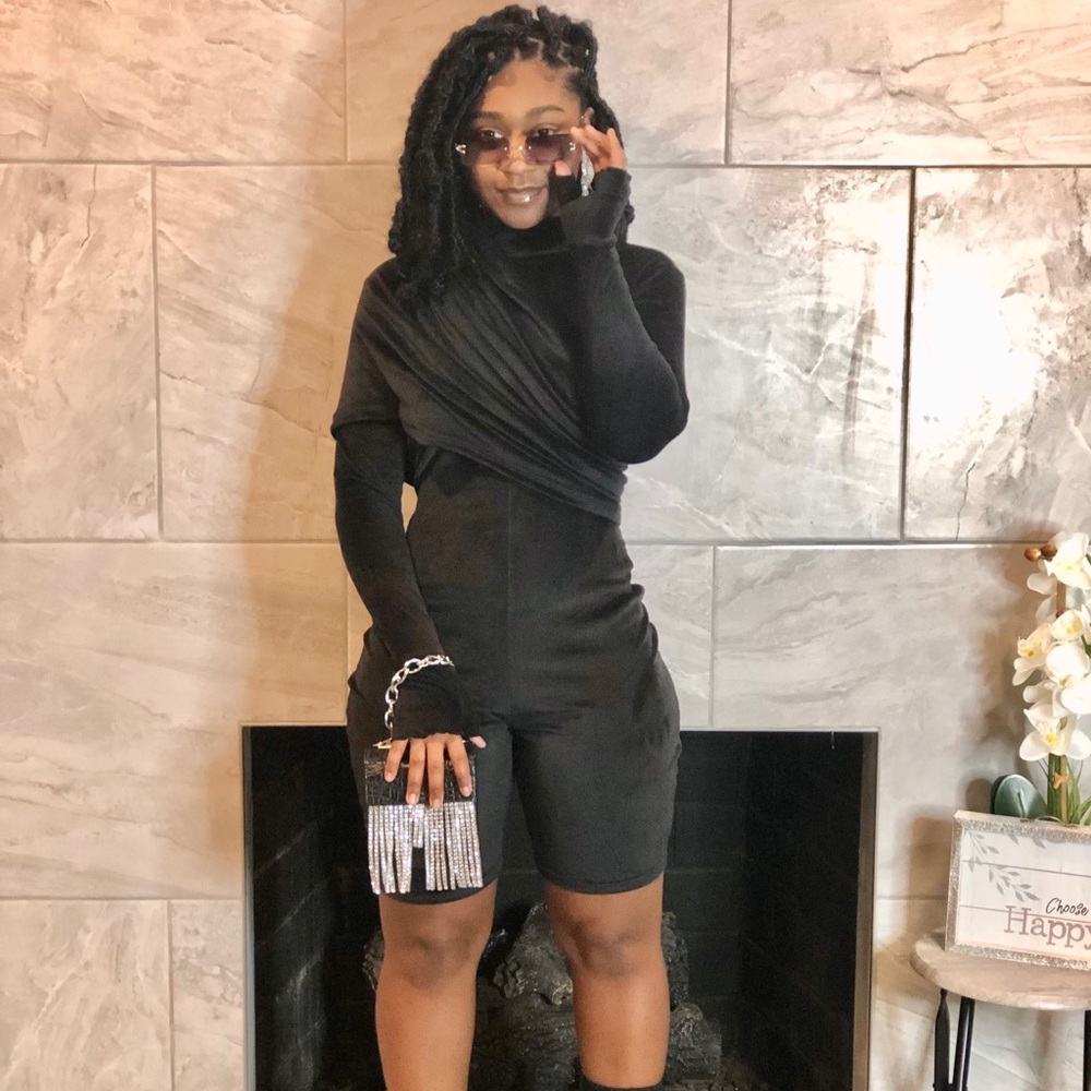 Classy Black Long sleeve Romper